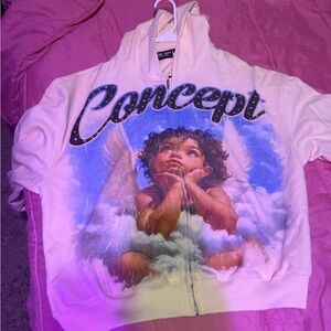 Concept Cream Hoodie with Angel Graphic